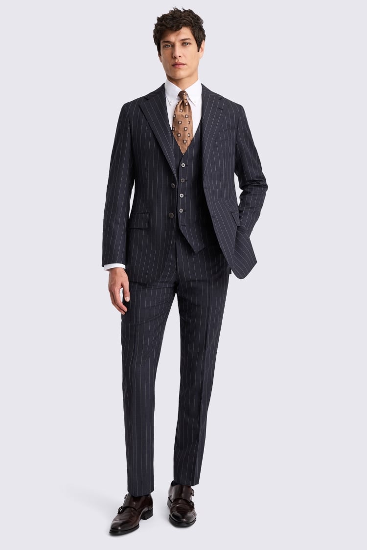 Italian Tailored Fit Navy Stripe Suit