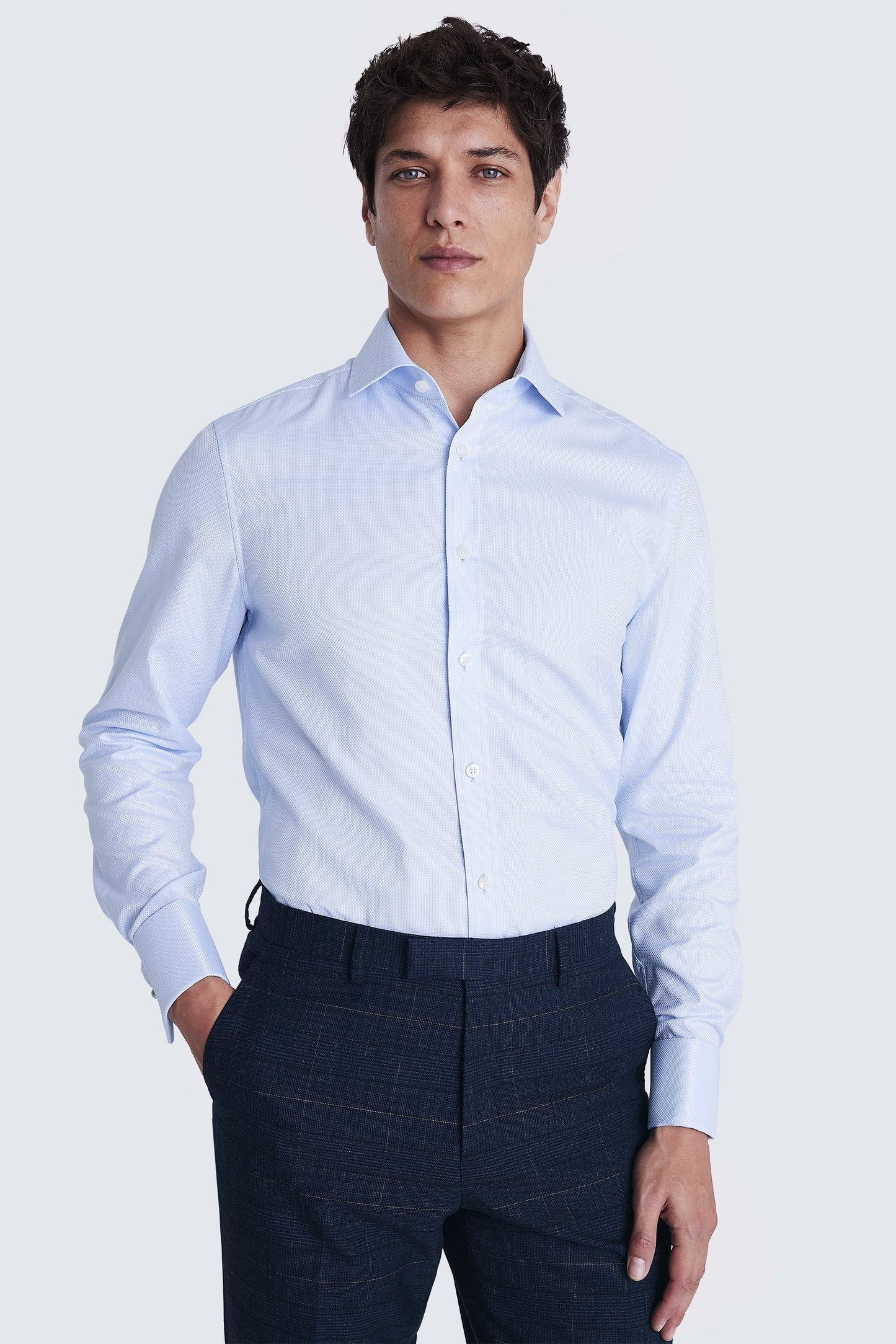 Tailored Fit Sky Blue Cotton Dobby Shirt