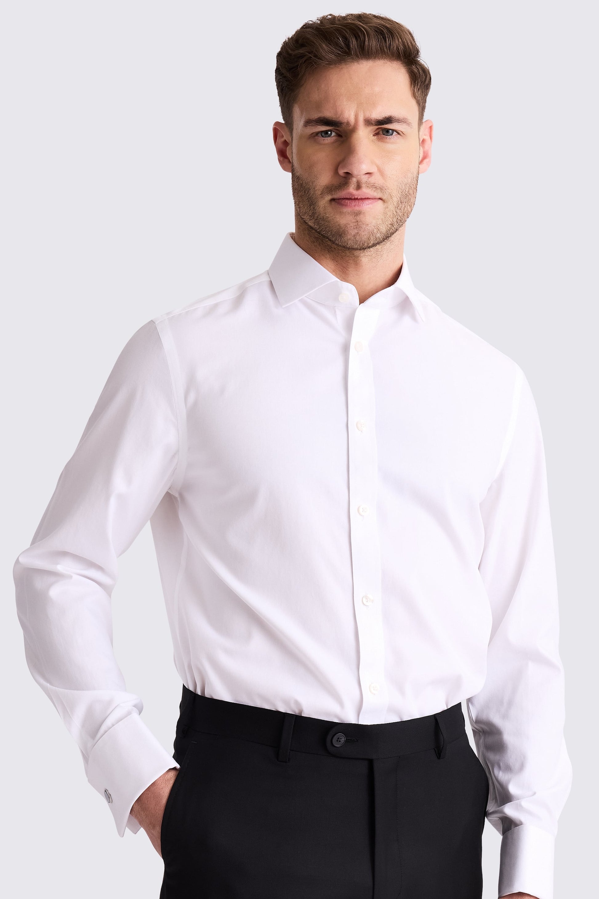 Tailored Fit White Pinpoint Oxford Non-Iron Cotton Shirt