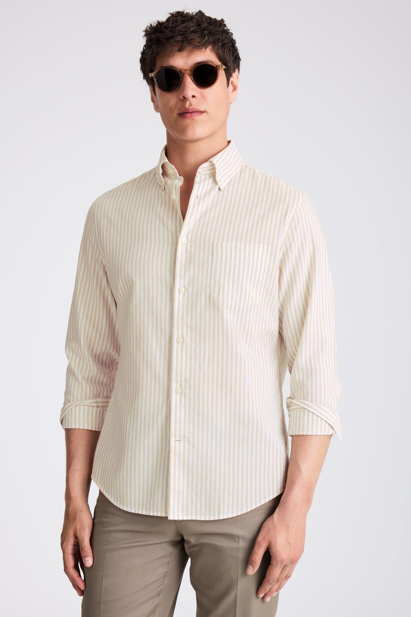 Camel Stripe Cotton Oxford Shirt