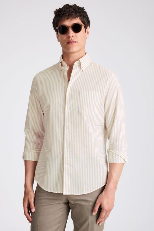 Camel Stripe Cotton Oxford Shirt