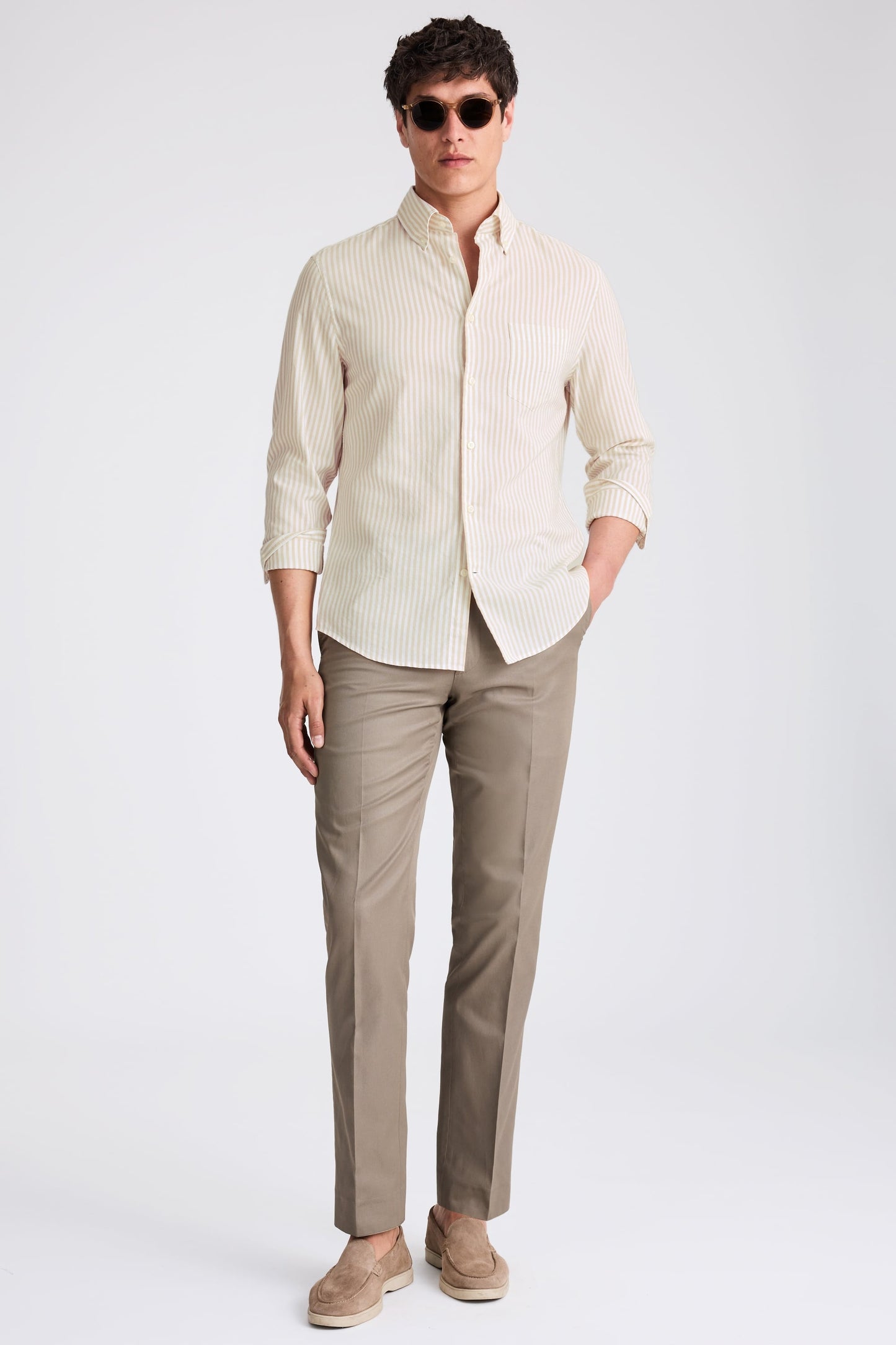 Camel Stripe Cotton Oxford Shirt