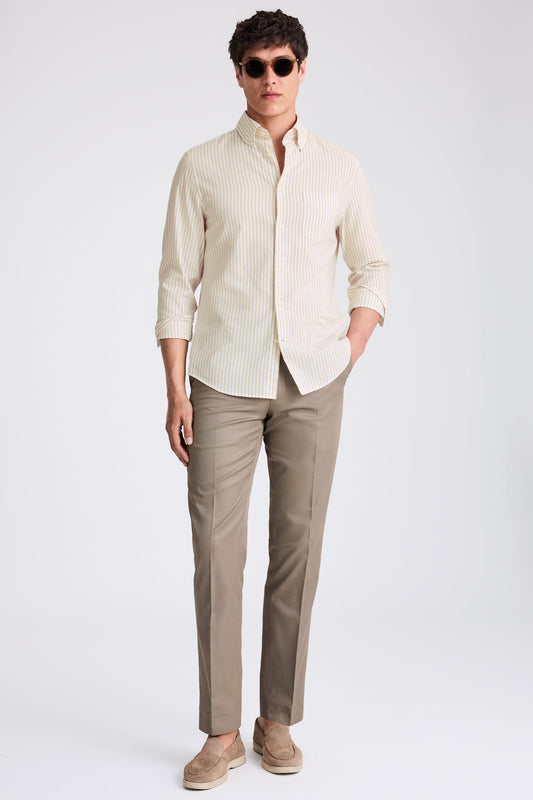 Camel Stripe Cotton Oxford Shirt