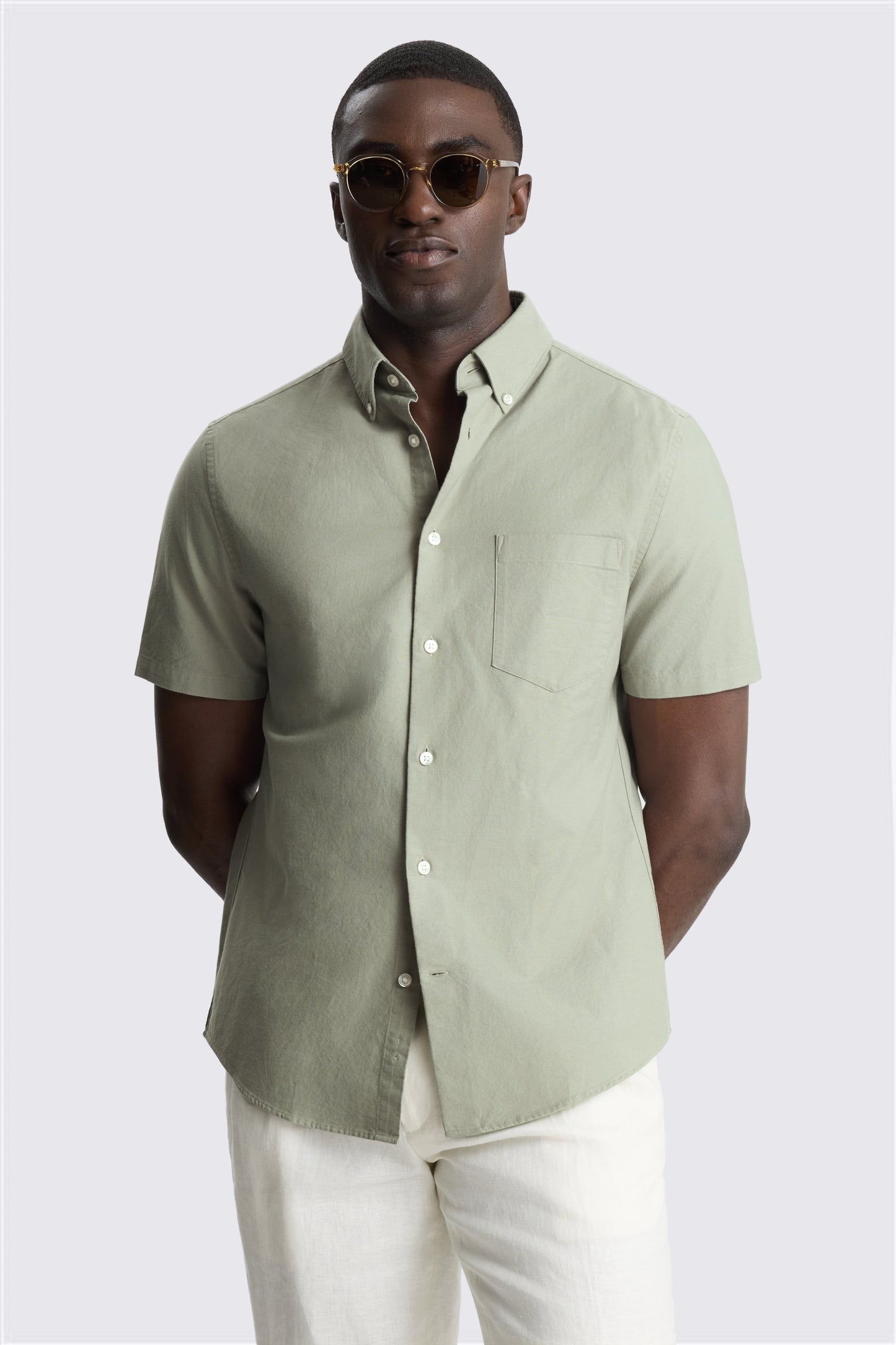 Sage Short Sleeve Cotton Oxford Shirt