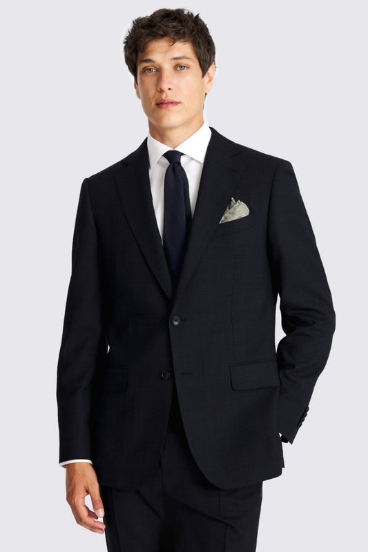 Regular Fit Half Canvas Navy Check Suit