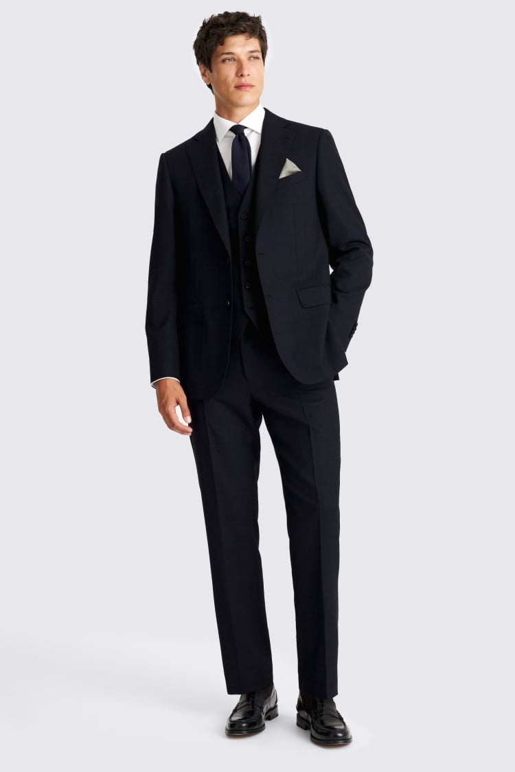 Regular Fit Half Canvas Navy Check Suit