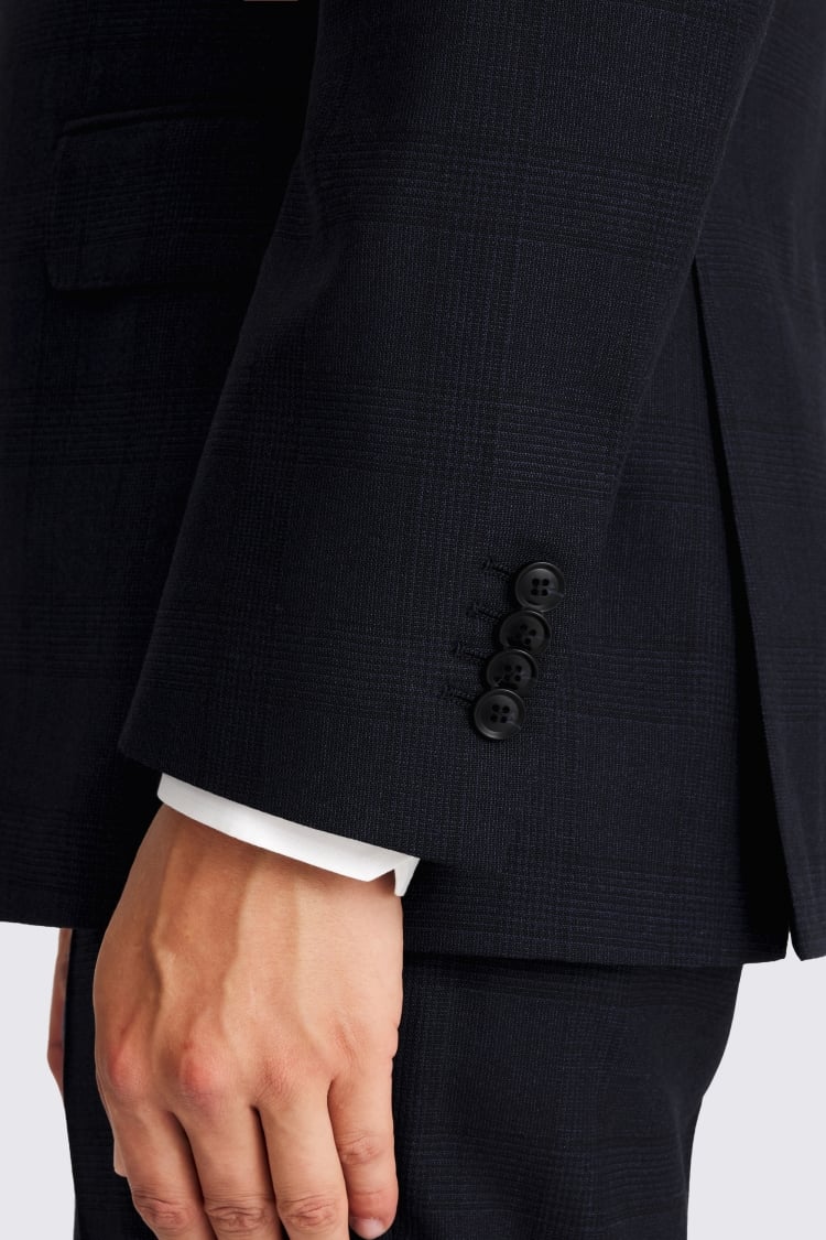 Regular Fit Half Canvas Navy Check Suit