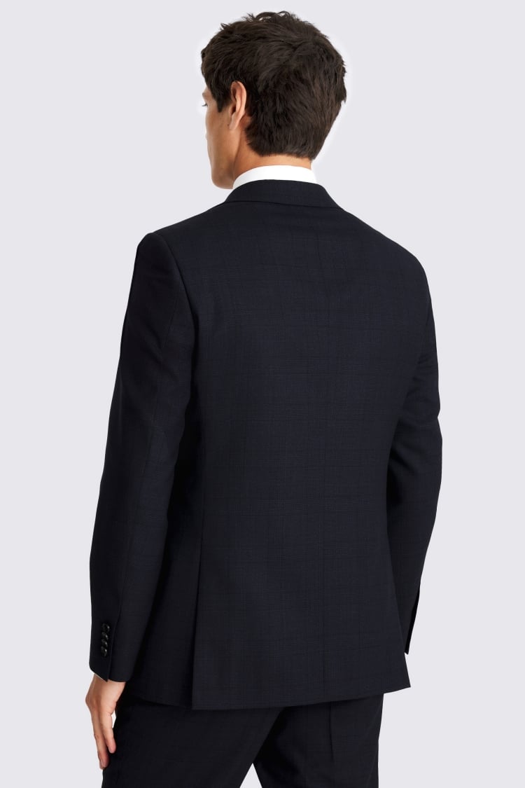 Regular Fit Half Canvas Navy Check Suit