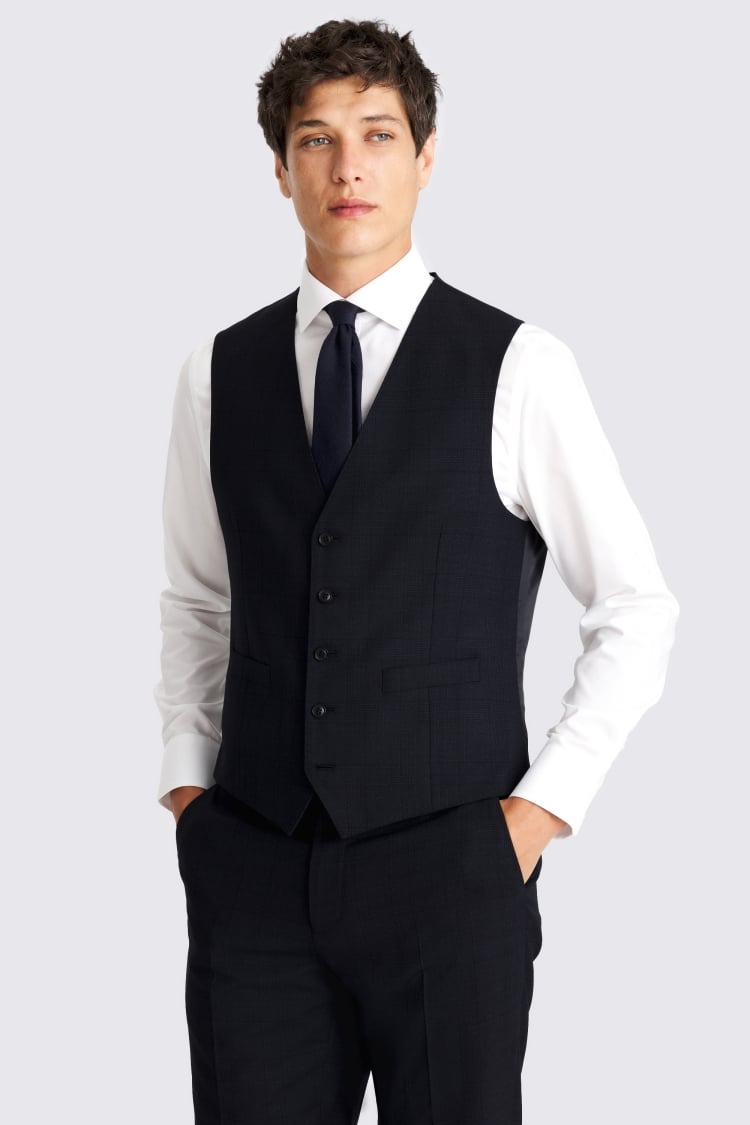 Regular Fit Half Canvas Navy Check Suit