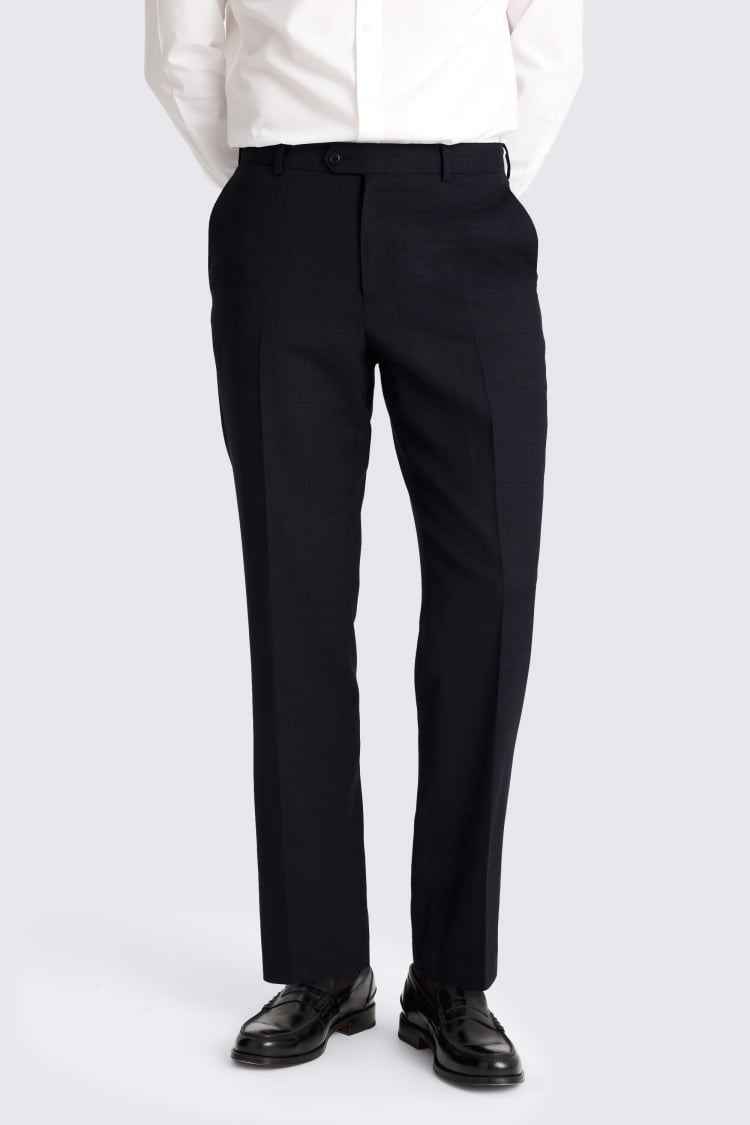 Regular Fit Half Canvas Navy Check Suit