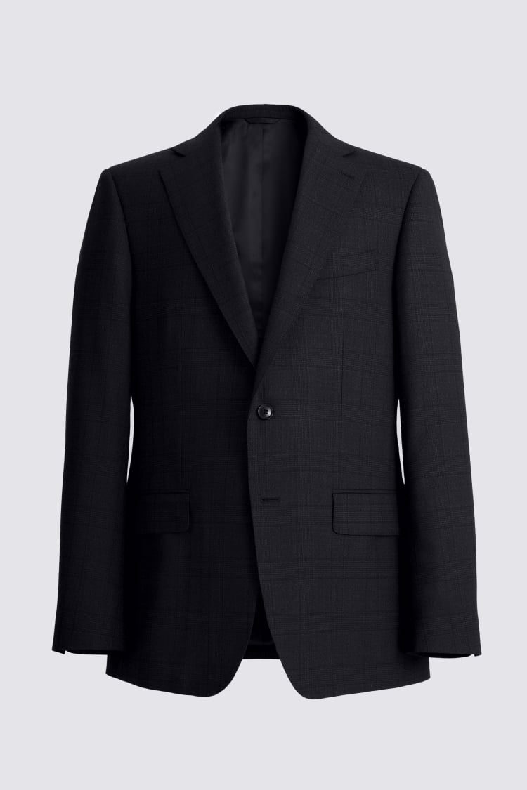 Regular Fit Half Canvas Navy Check Suit