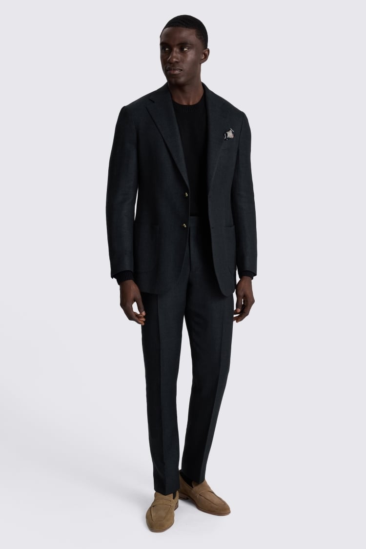 Italian Tailored Fit Black Twill Suit