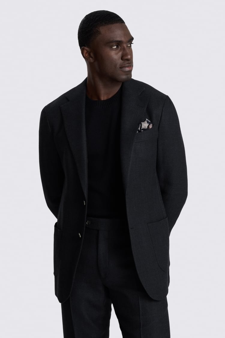 Italian Tailored Fit Black Twill Suit
