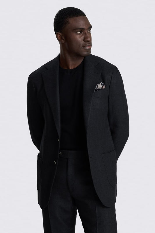 Italian Tailored Fit Black Twill Suit