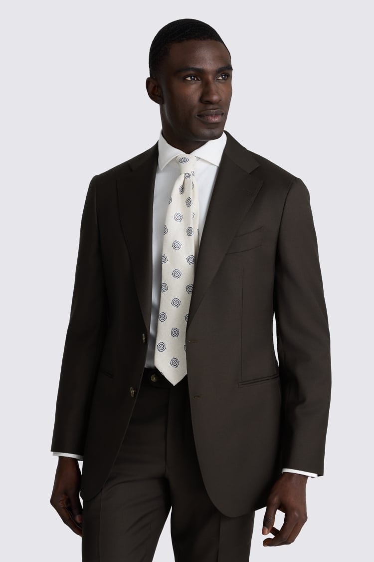 Italian Tailored Fit Brown Twill Suit