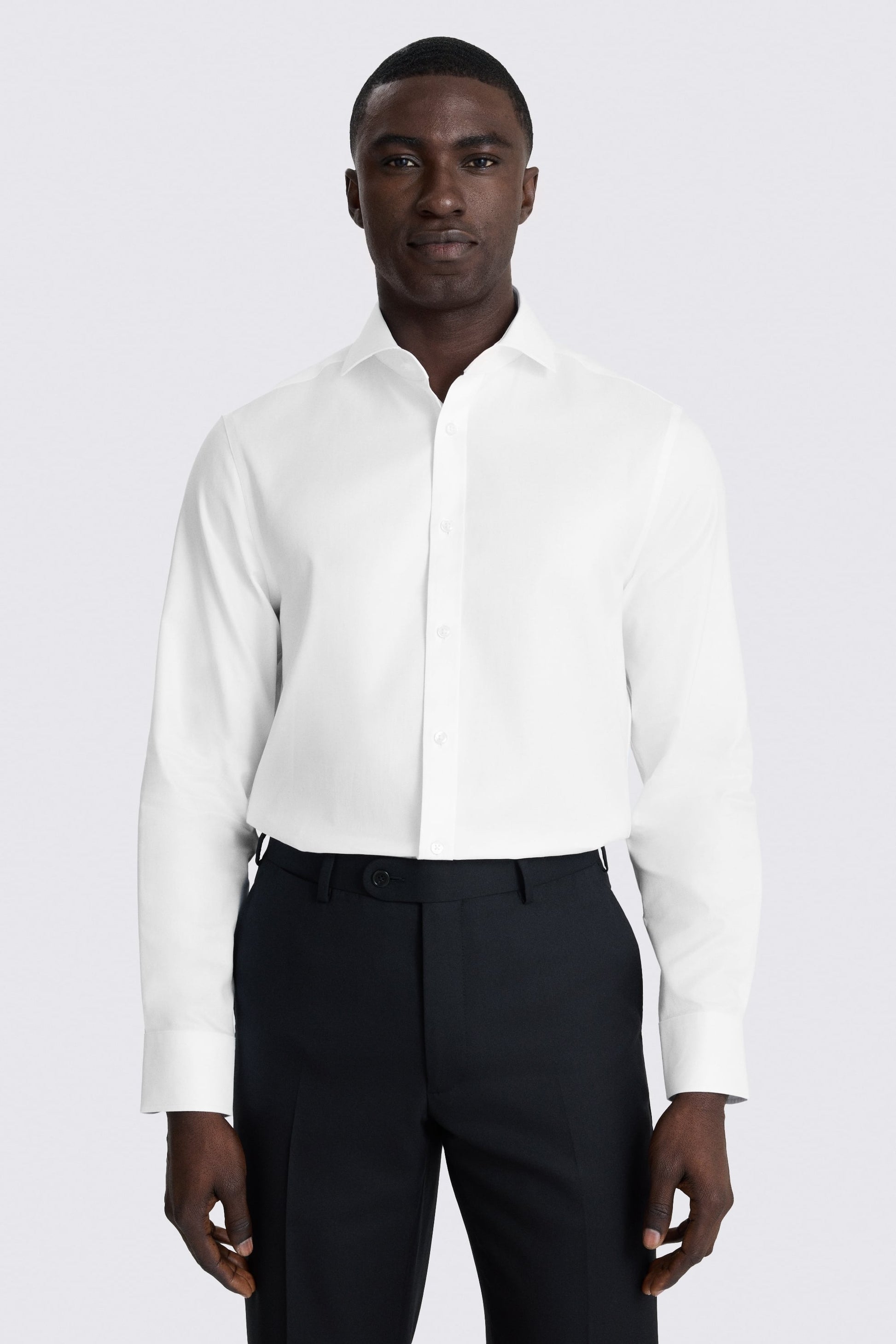 Tailored Fit White Cotton Twill Shirt