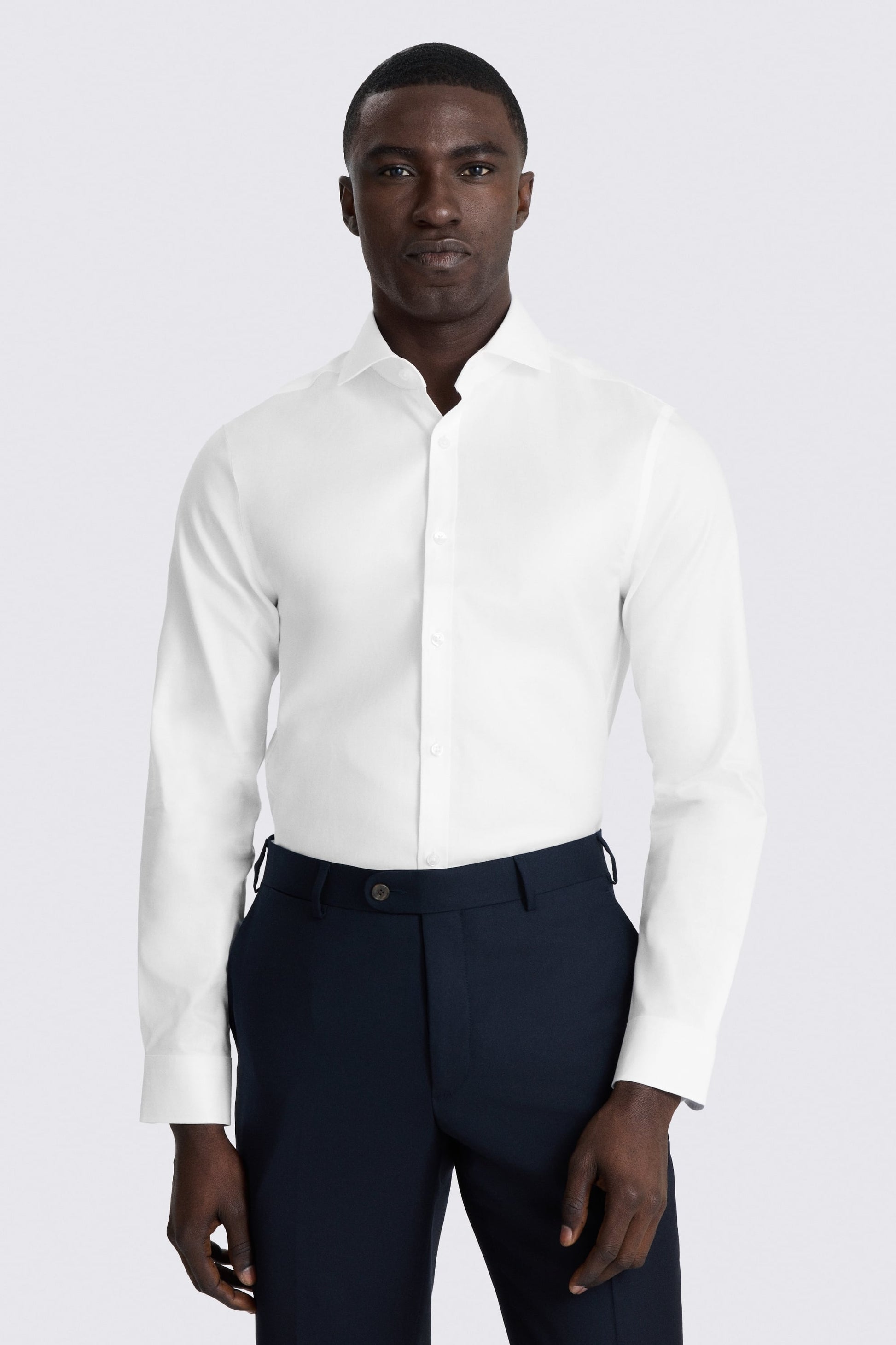 Slim Fit White Cotton Twill Shirt