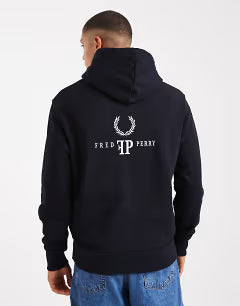 Fred Perry monogram hoodie in navy
