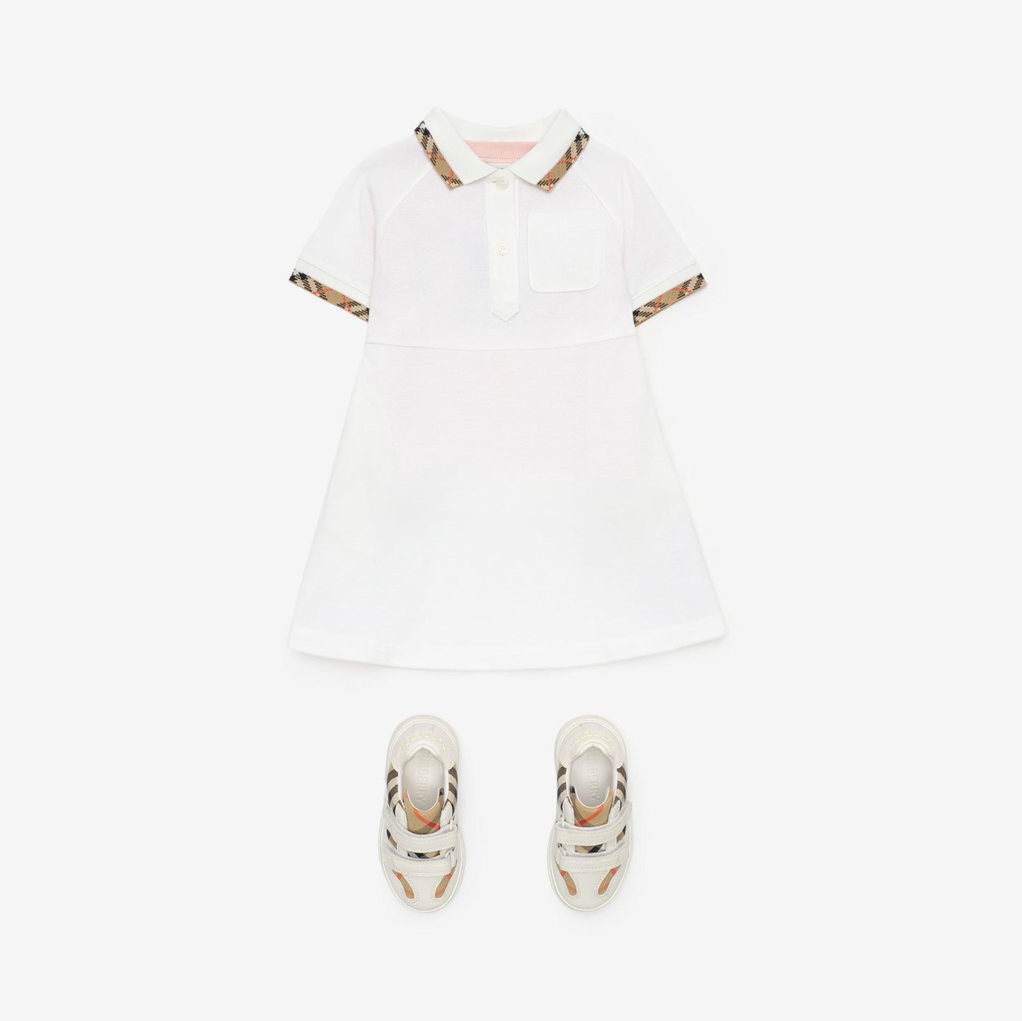 Check Trim Cotton Polo Shirt Dress