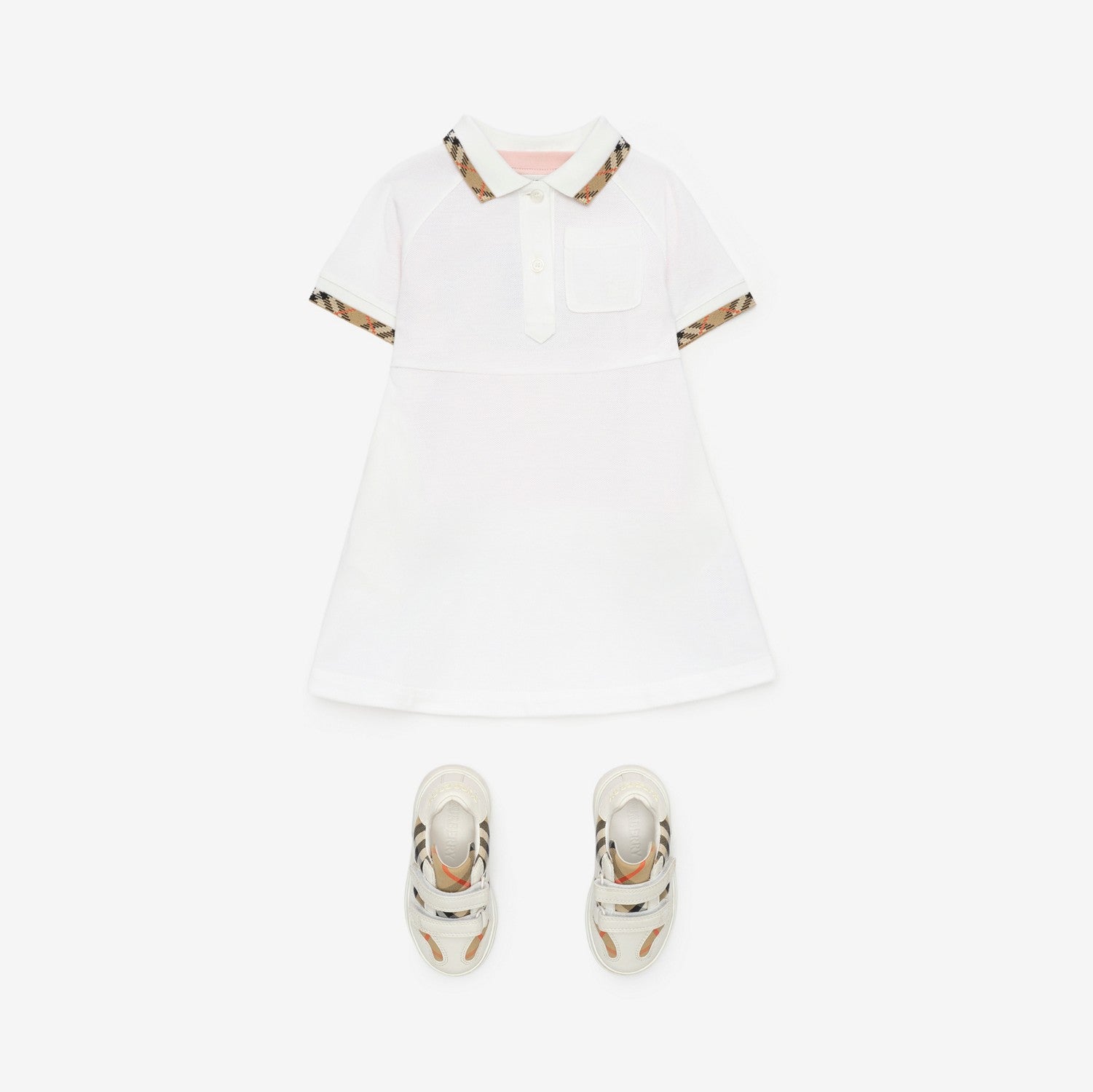 Check Trim Cotton Polo Shirt Dress