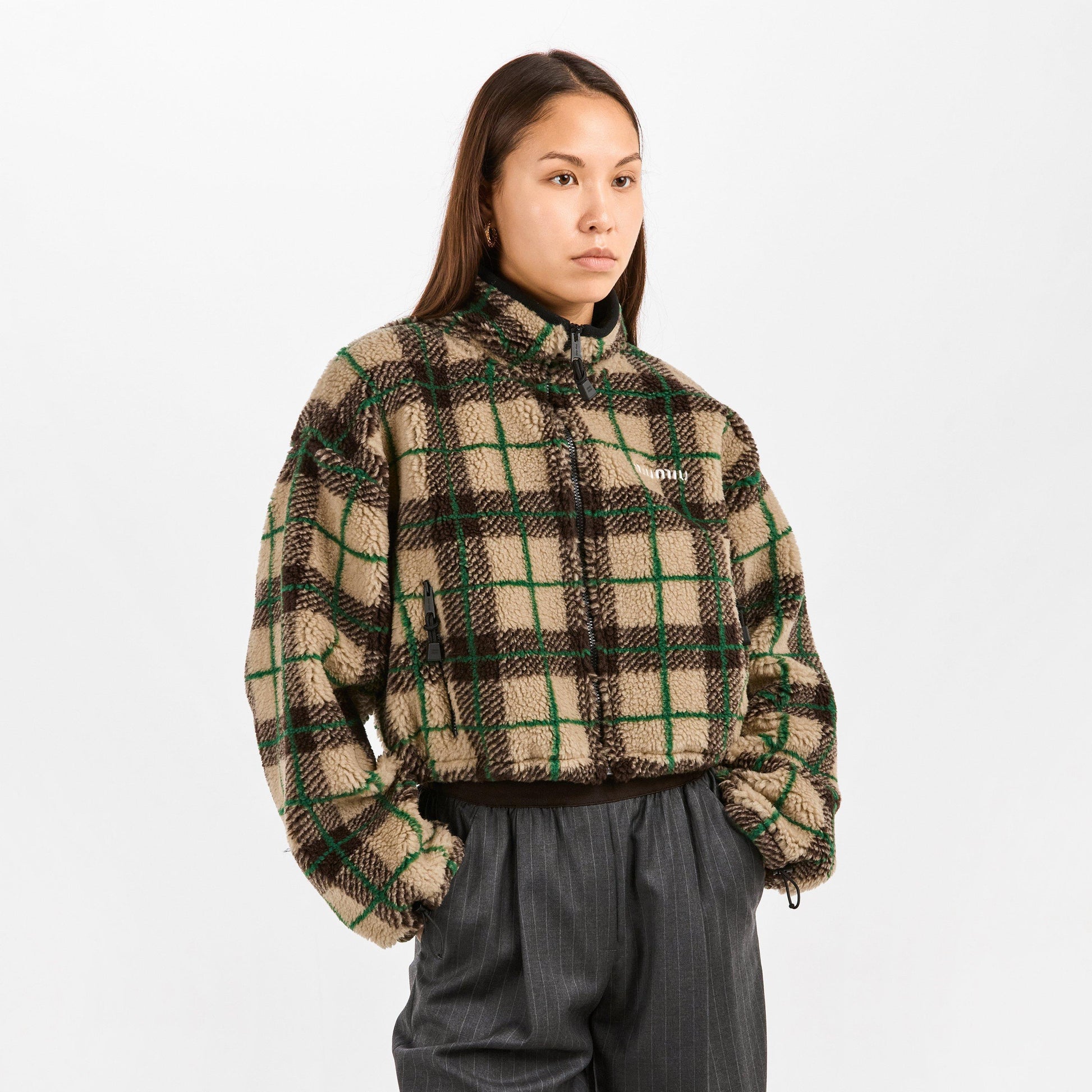 Miu Miu Checked teddy jacket with zipper