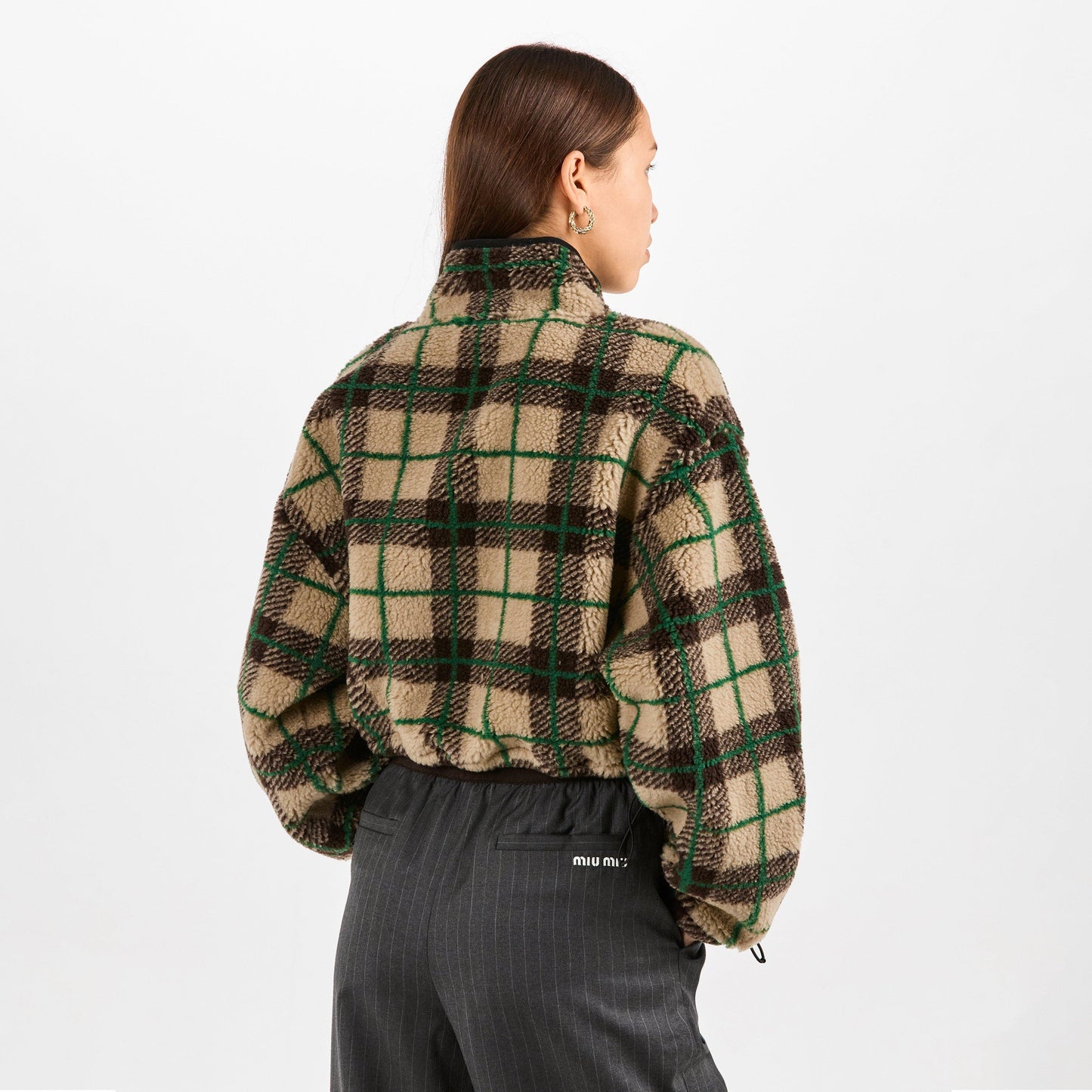 Miu Miu Checked teddy jacket with zipper