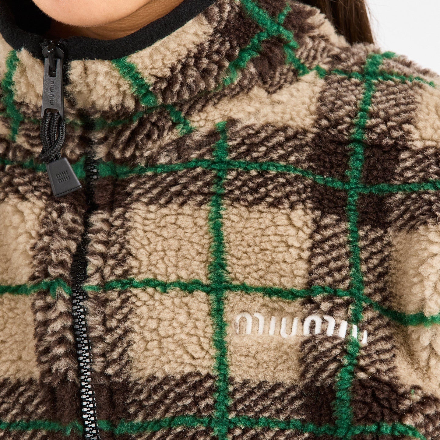 Miu Miu Checked teddy jacket with zipper