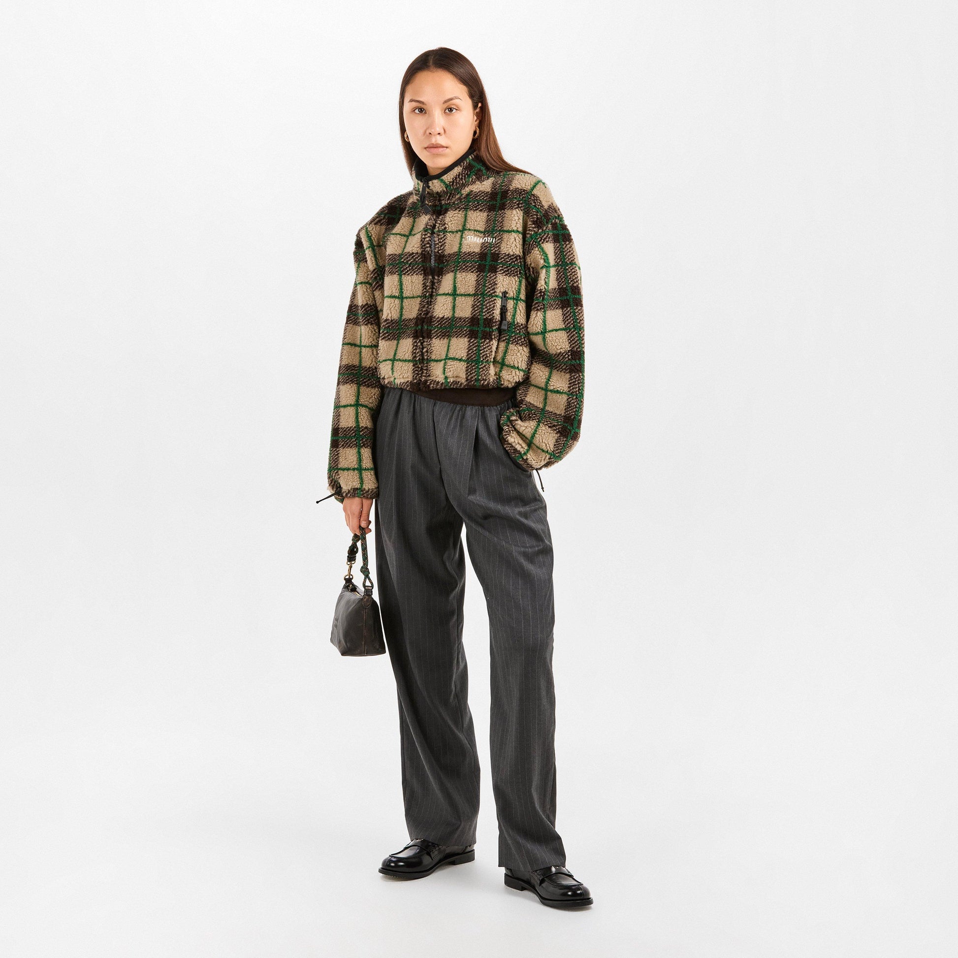 Miu Miu Checked teddy jacket with zipper