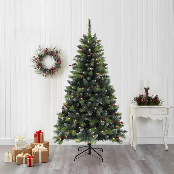 6ft Pre Lit Cones and Berries Christmas Tree