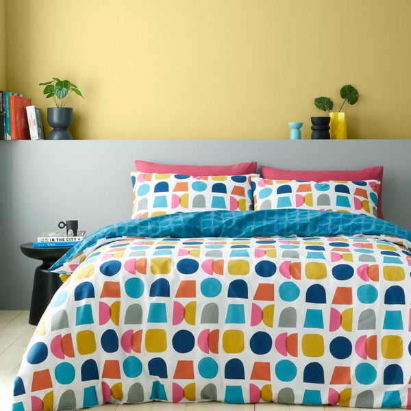 Connect Geo Reversible Duvet Cover Set Teal
