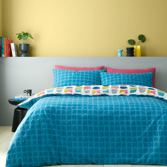 Connect Geo Reversible Duvet Cover Set Teal
