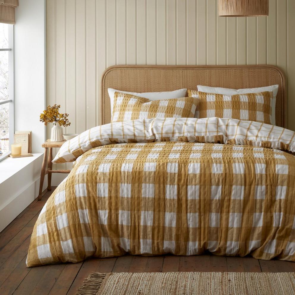 Brushed Seersucker Gingham Duvet Cover Set