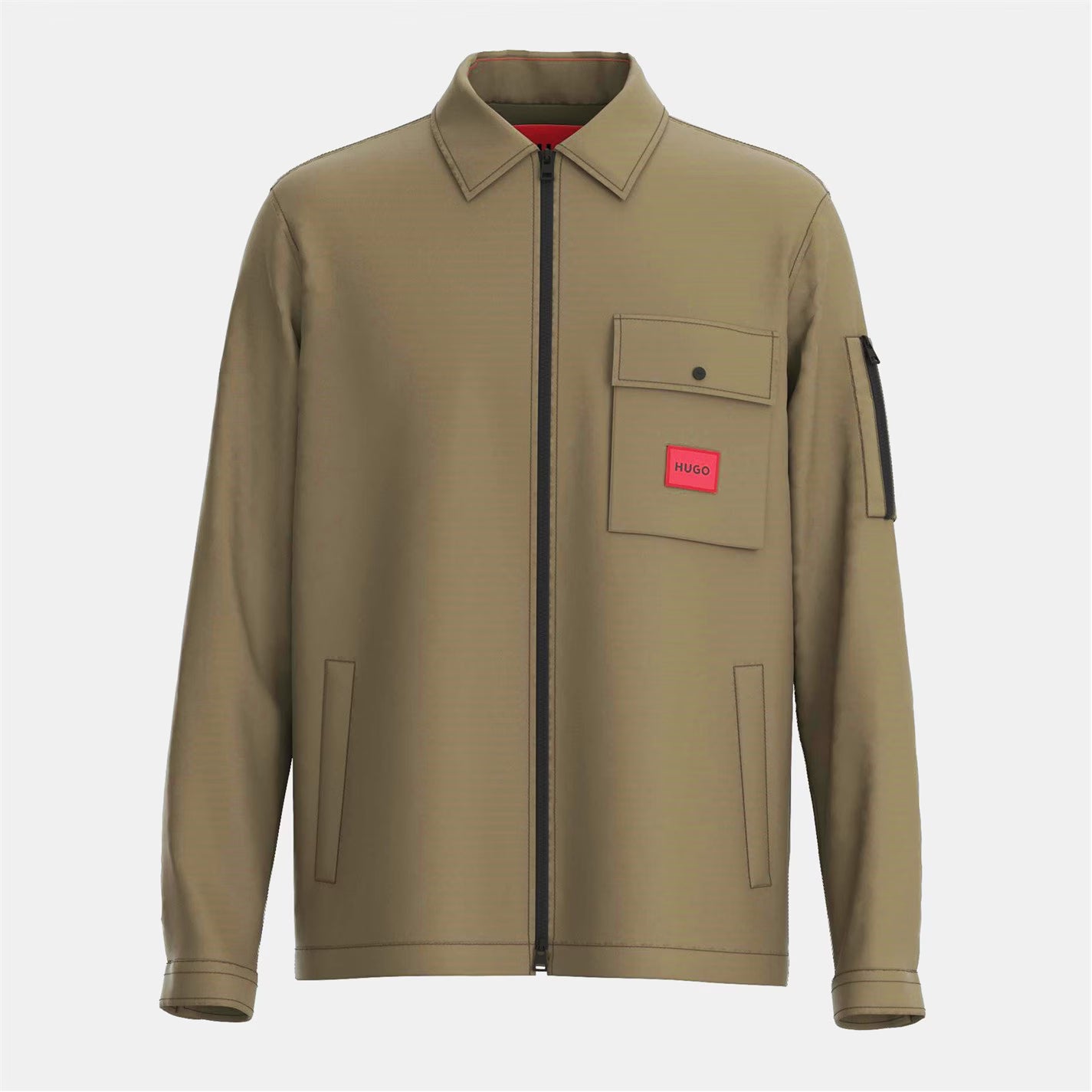 Men's Emmond Red Cotton Long Sleeve Zip Overshirt