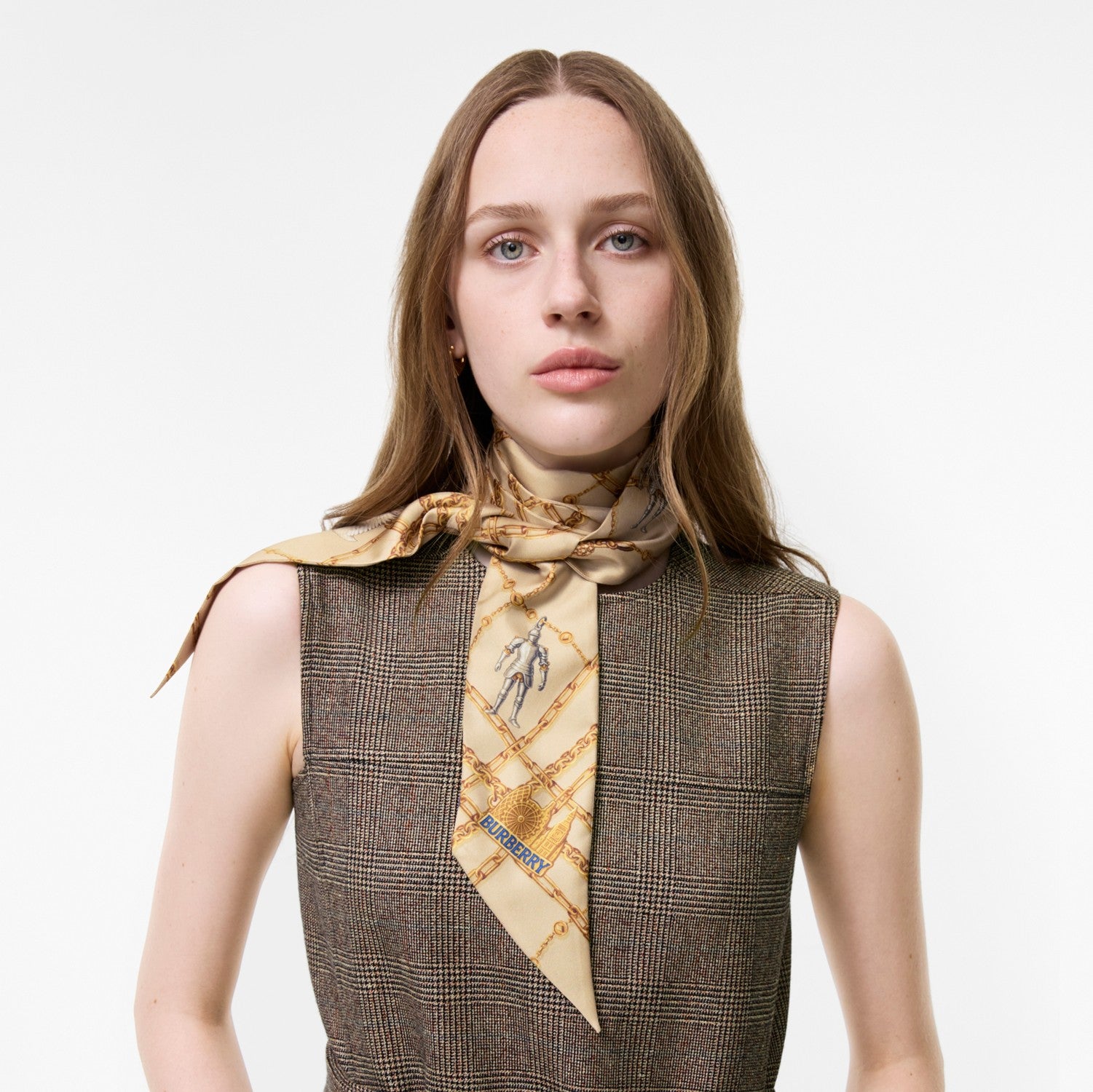 Skinny Check Charm Silk Scarf