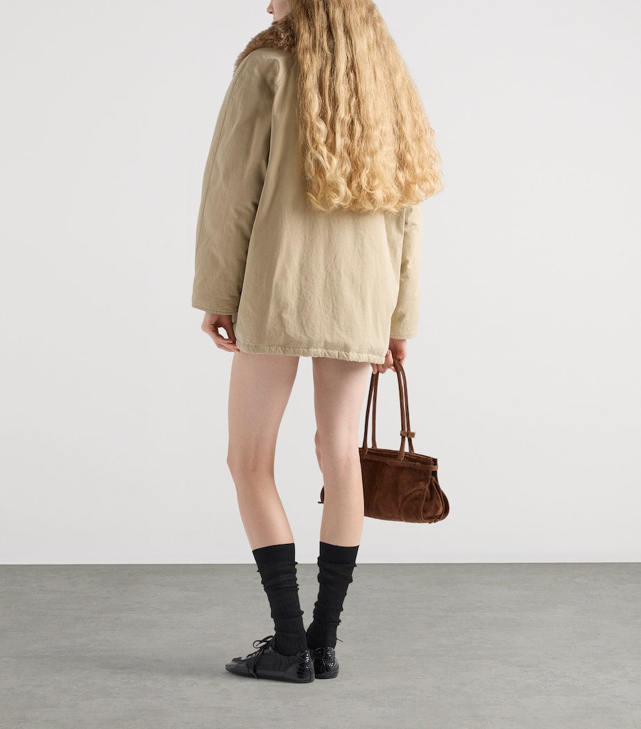 Prada Down Cotton Shearling-Collar Jacket