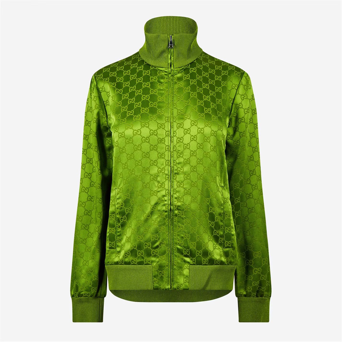 Women's Jacquard GG Viscose Funnel Neck Long Sleeve Bomber Jacket