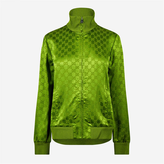 Women's Jacquard GG Viscose Funnel Neck Long Sleeve Bomber Jacket