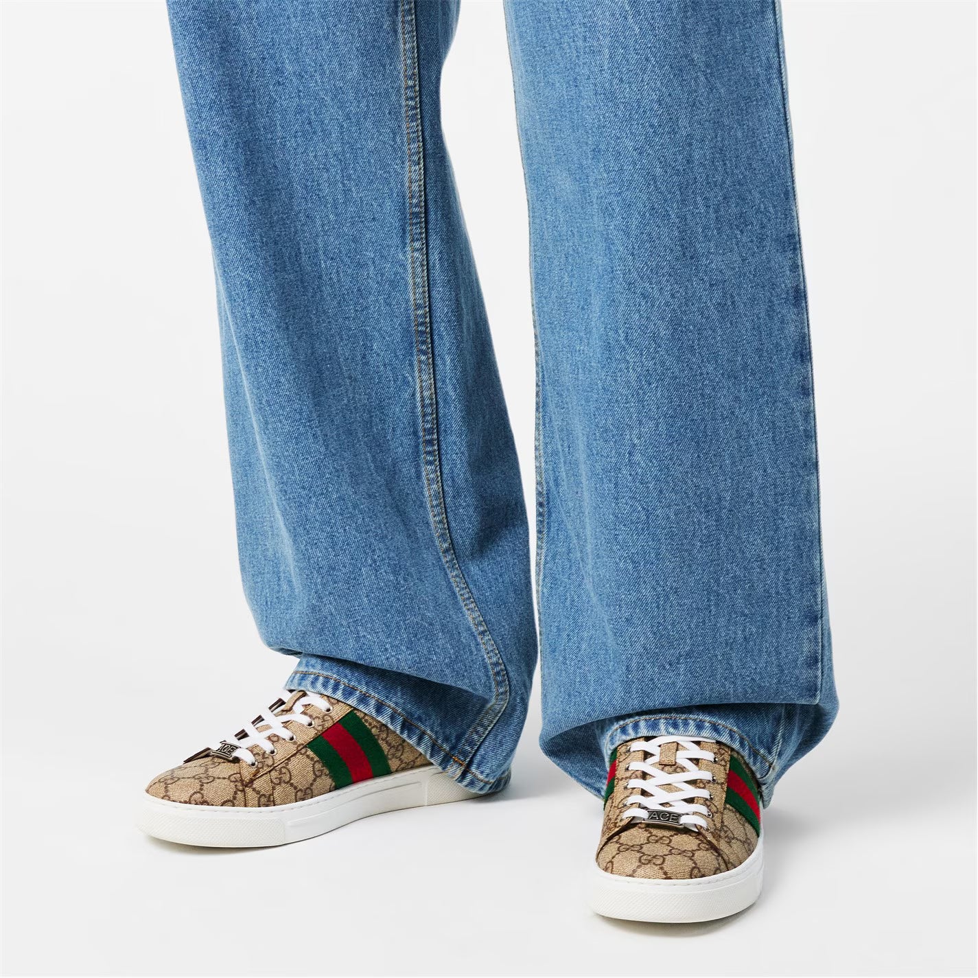 GUCCI Women's Ace Web Canvas Trainers