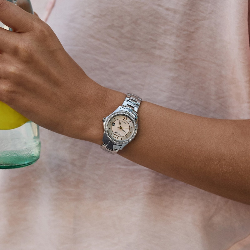 Citizen Eco-Drive Crystal Pink Dial & Stainless Steel Watch