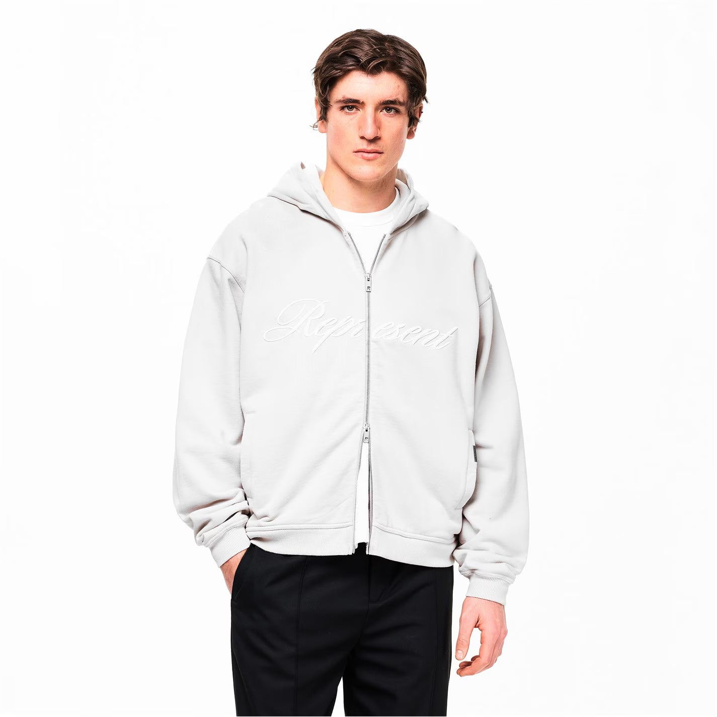 Men's Rep Script Logo Zipped Hoodie, Soft Cotton
