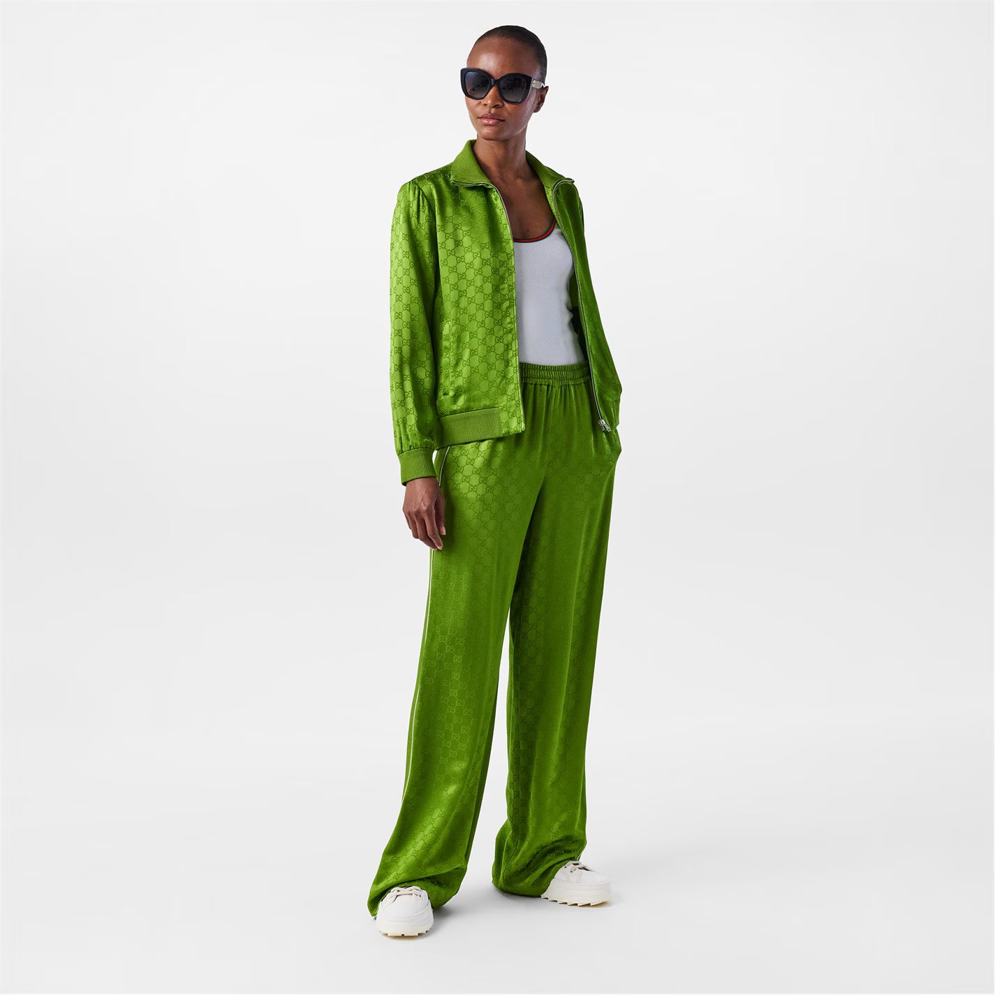Women's Jacquard GG Viscose Funnel Neck Long Sleeve Bomber Jacket