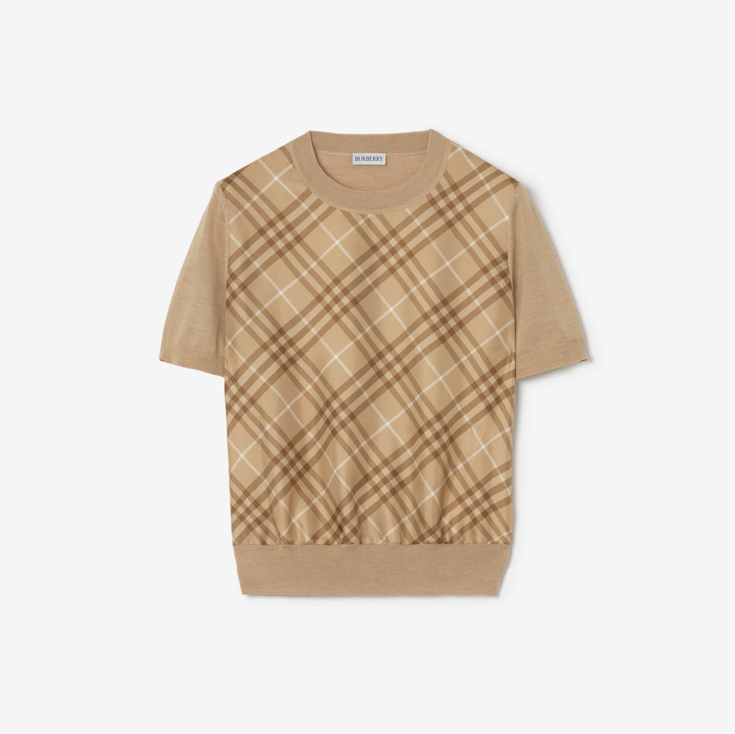 Check Panel Wool Silk T-shirt