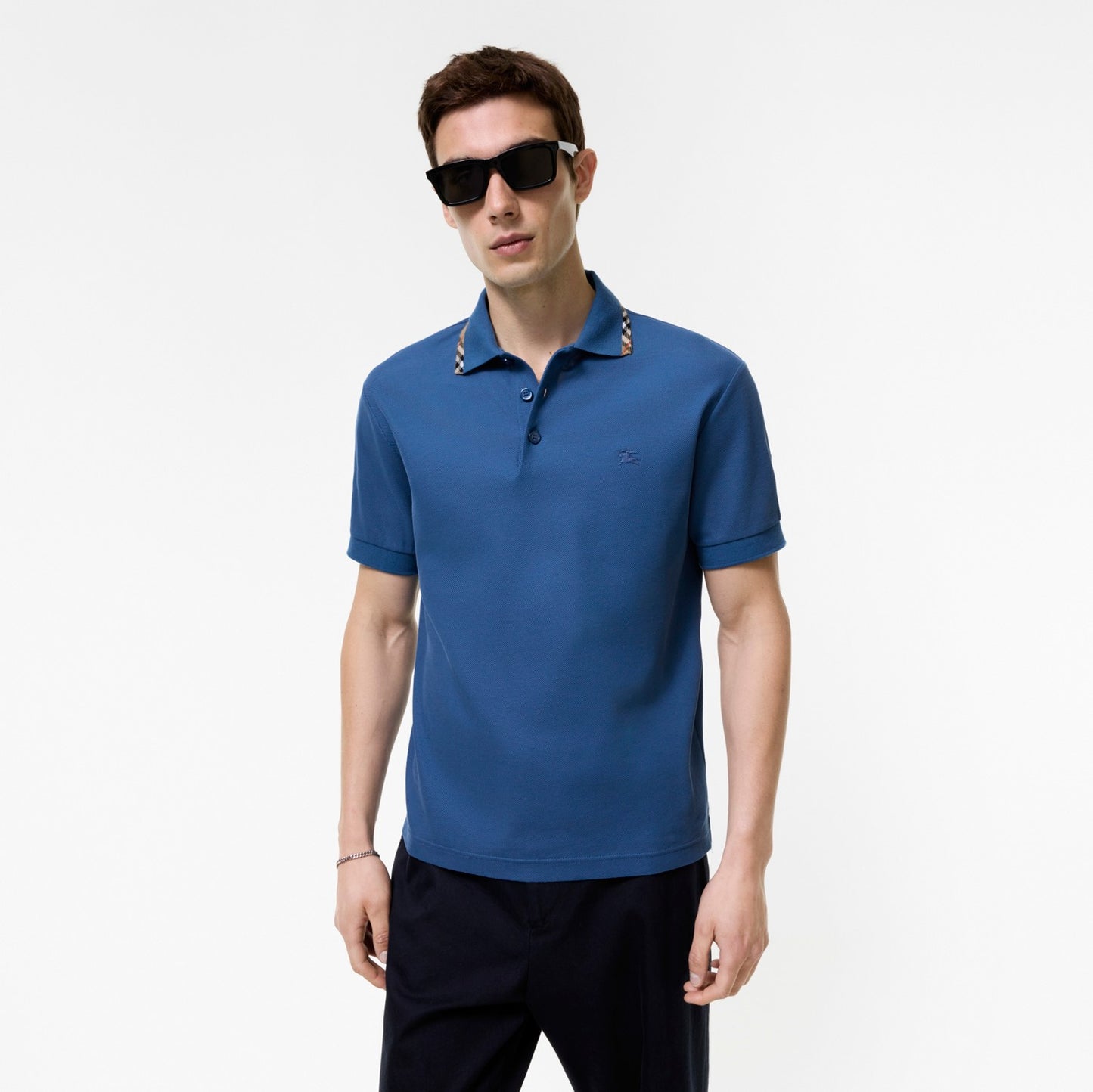 Check Trim Cotton Polo Shirt