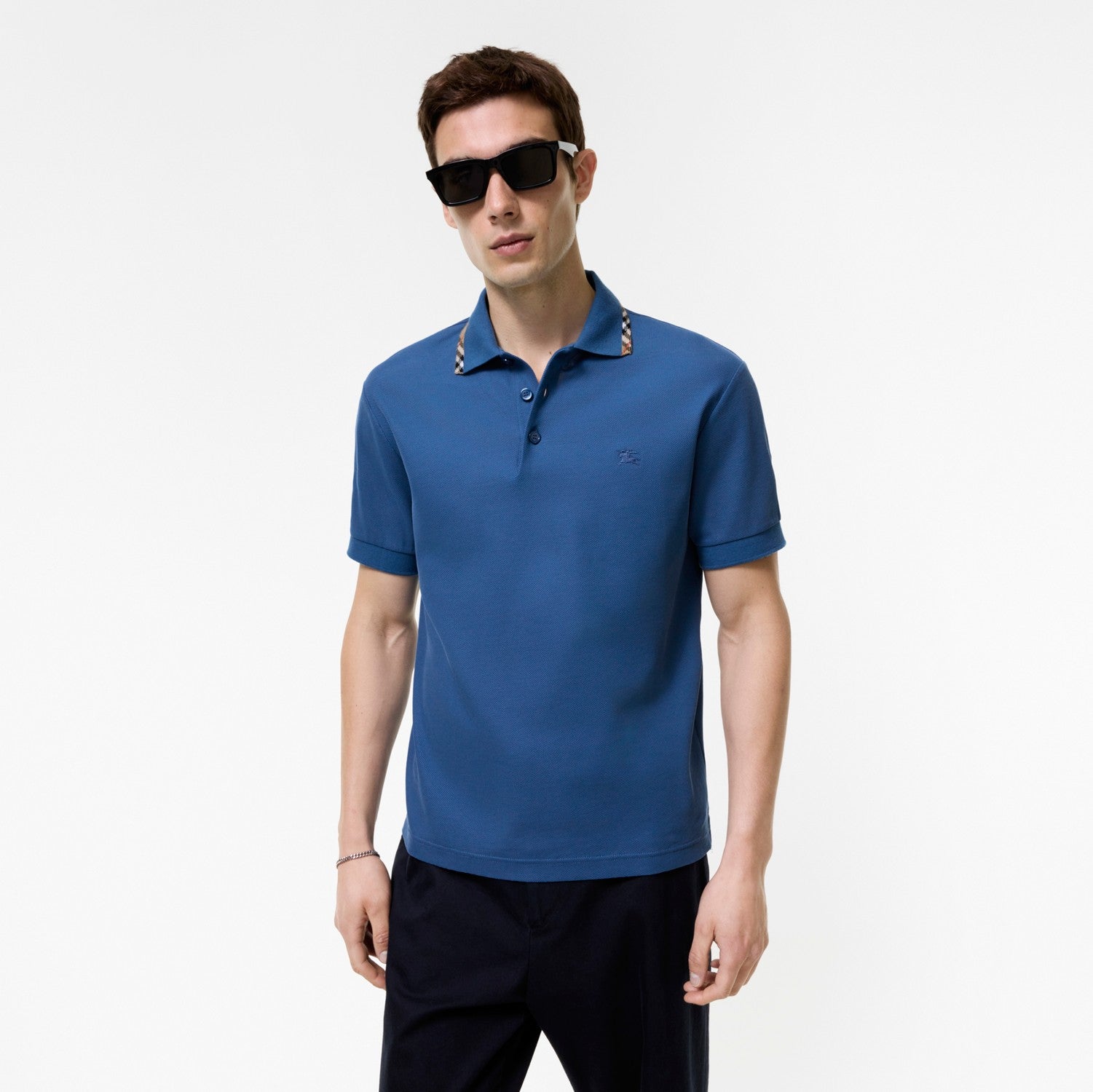 Check Trim Cotton Polo Shirt