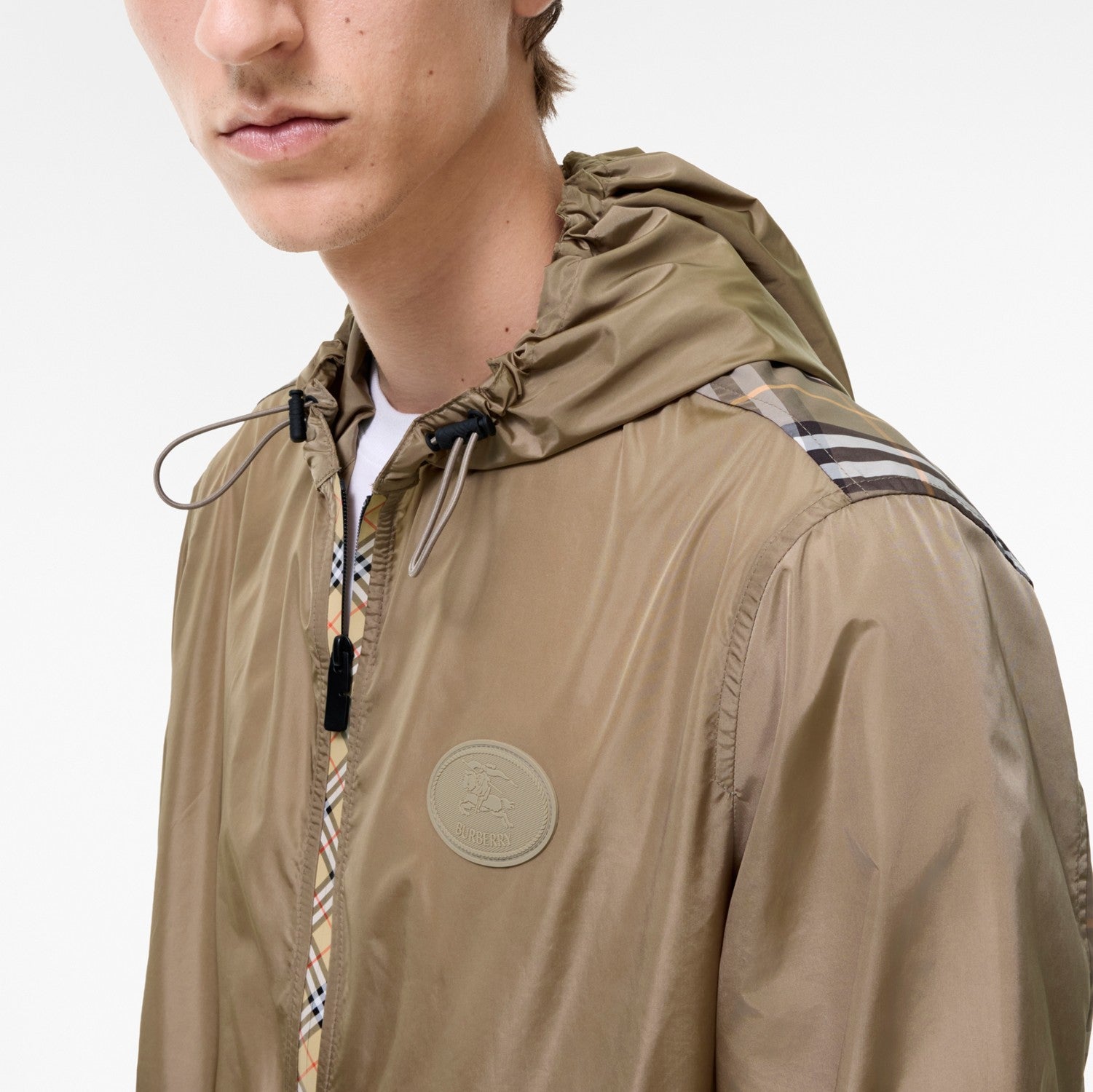 Check Trim Nylon Newport Hooded Jacket