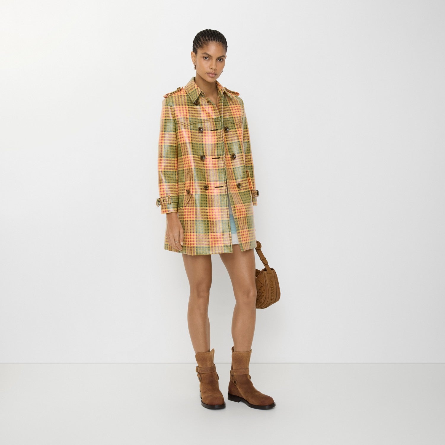 Short Check Coated Raffia-effect Summerside Trench Coat