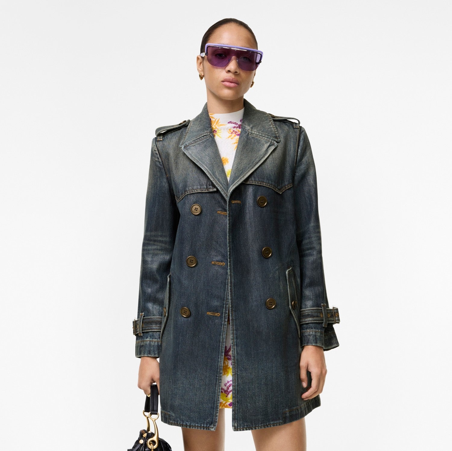 Short Coated Denim Trench Coat
