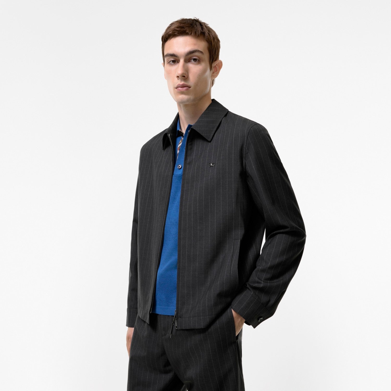 Pinstriped Wool Bloomsbury Harrington Jacket
