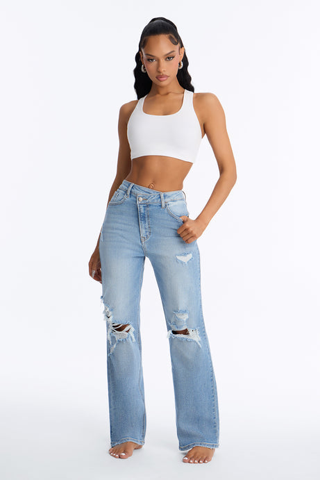 Petite Iconic Crossover Straight Leg Jeans