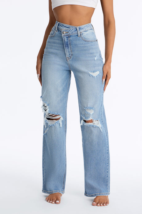 Petite Iconic Crossover Straight Leg Jeans
